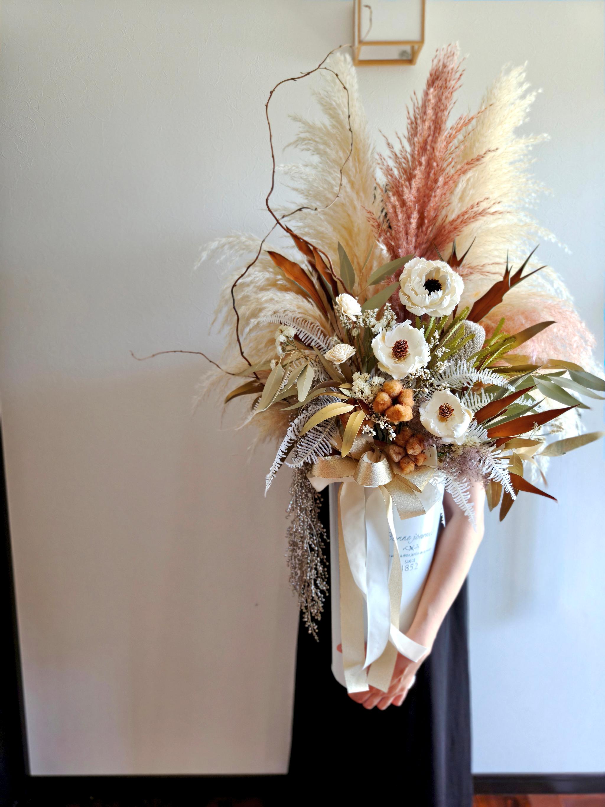 特大 お洒落なドライフラワーのお祝い花 スタンド花パンパスグラス 開店祝い新築祝い インテリア店舗装飾 誕生日結婚祝い | 2枚目